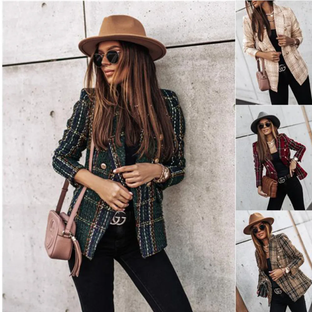 Lady Commute Houndstooth Plaid Metal Button display picture 1