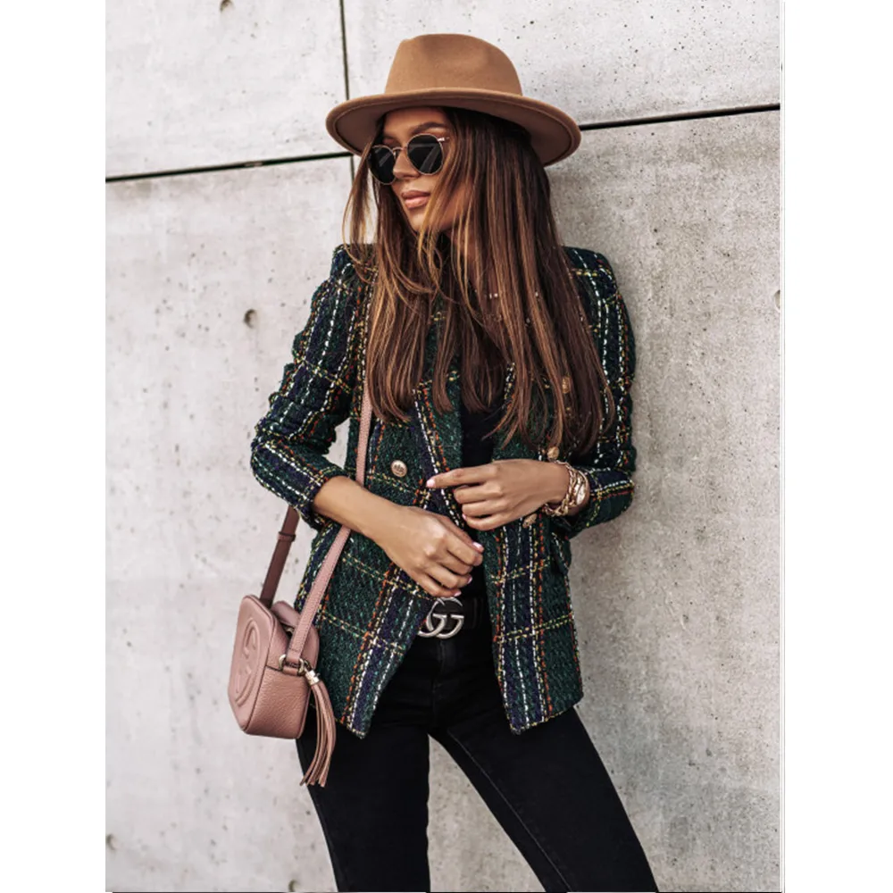 Lady Commute Houndstooth Plaid Metal Button display picture 2