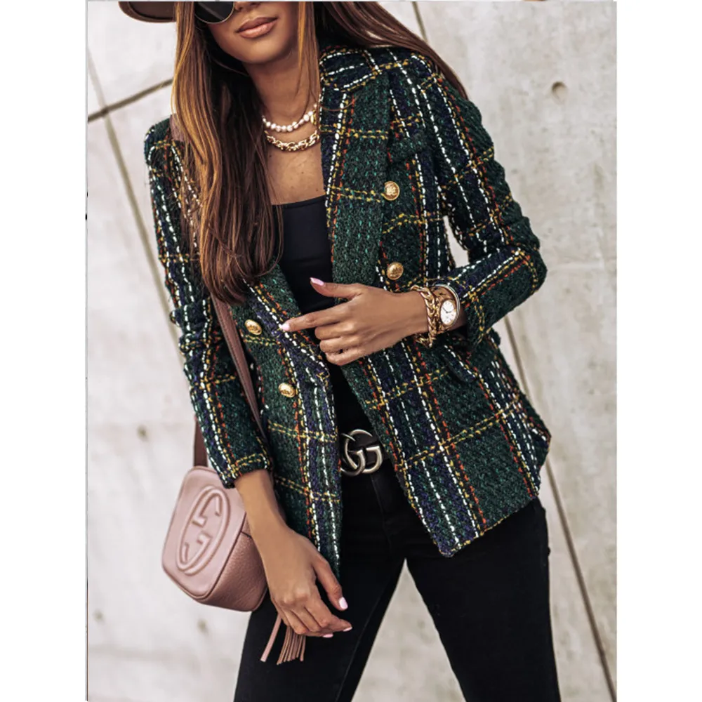 Lady Commute Houndstooth Plaid Metal Button display picture 3