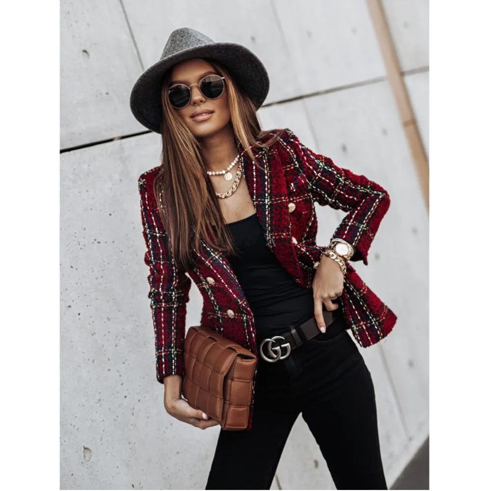 Lady Commute Houndstooth Plaid Metal Button display picture 5