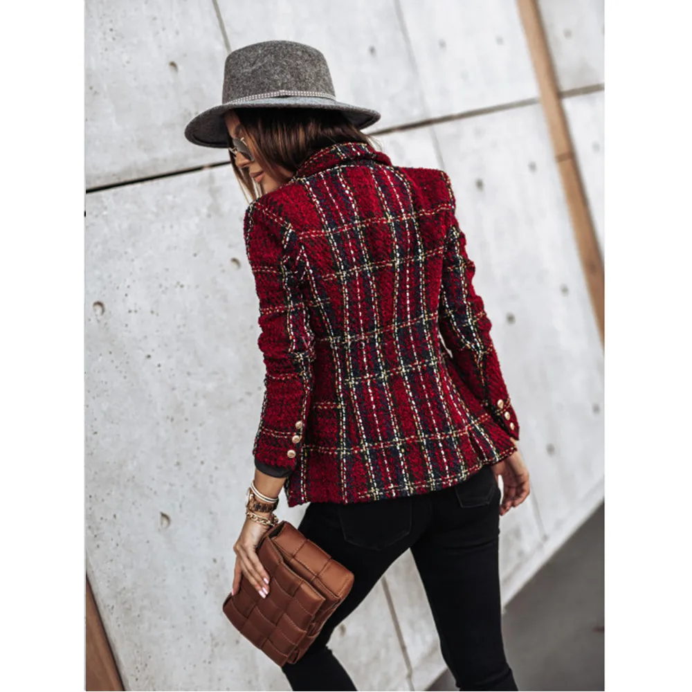 Lady Commute Houndstooth Plaid Metal Button display picture 7