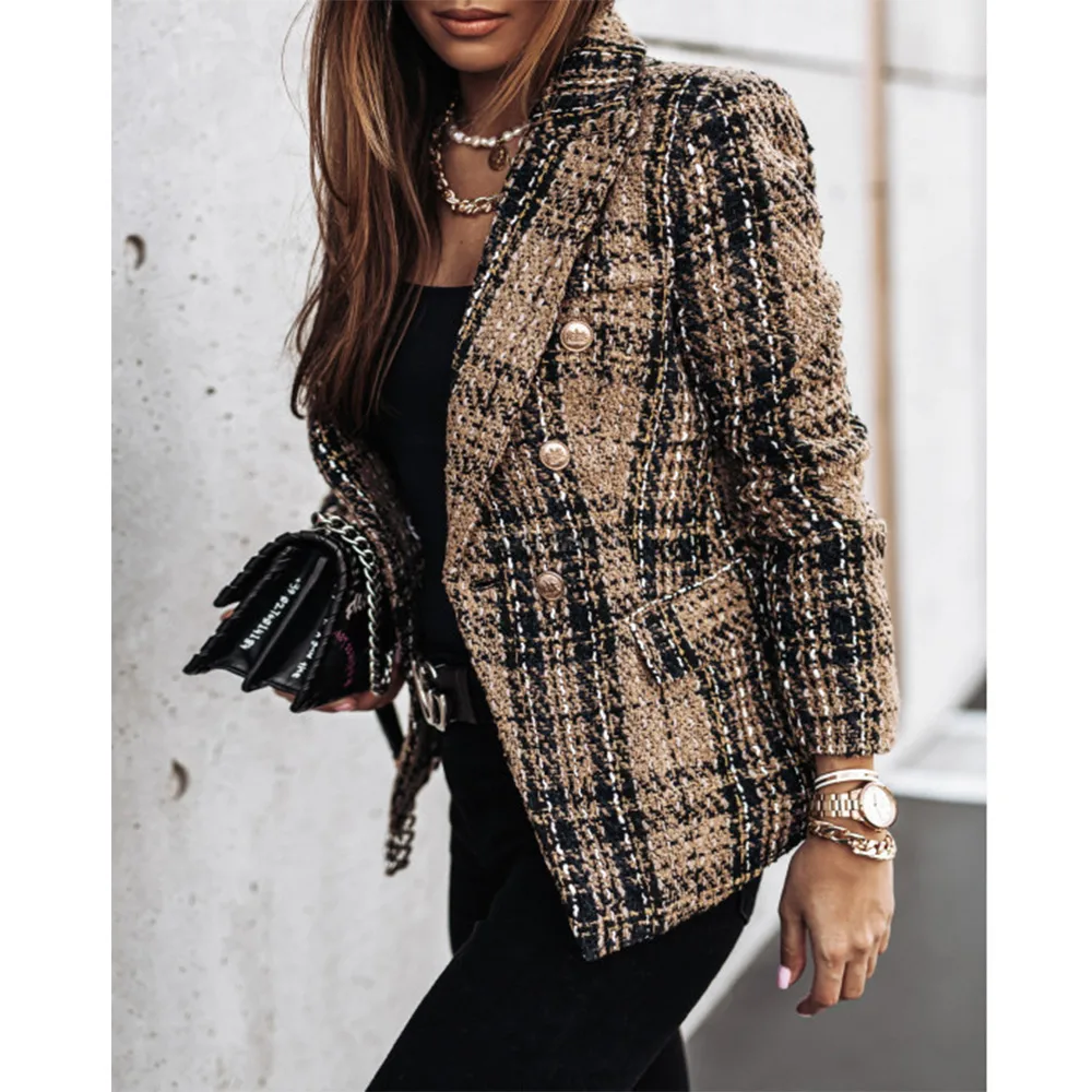 Lady Commute Houndstooth Plaid Metal Button display picture 8