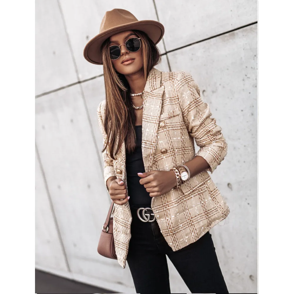 Lady Commute Houndstooth Plaid Metal Button display picture 10