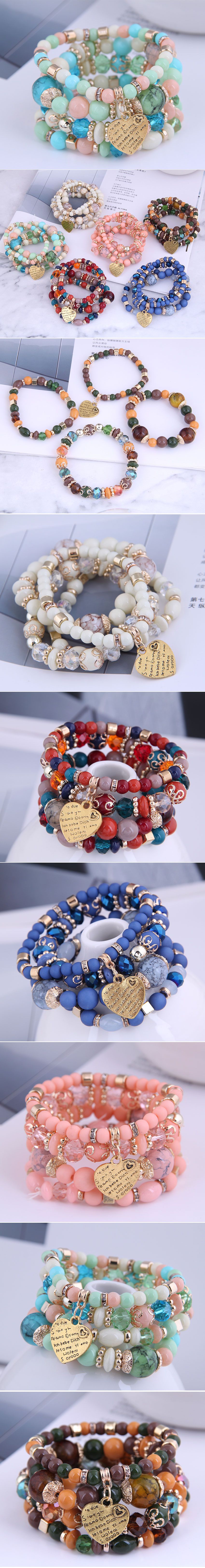 Bohemian Metal Peach Heart Multi-layer Bracelet display picture 1