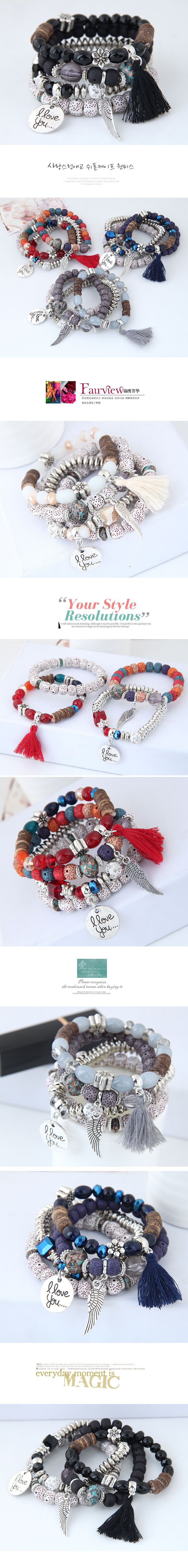 Simple Wild Disc Love Wings Tassel Personality Bead Temperament Multi-layer Bracelet display picture 1