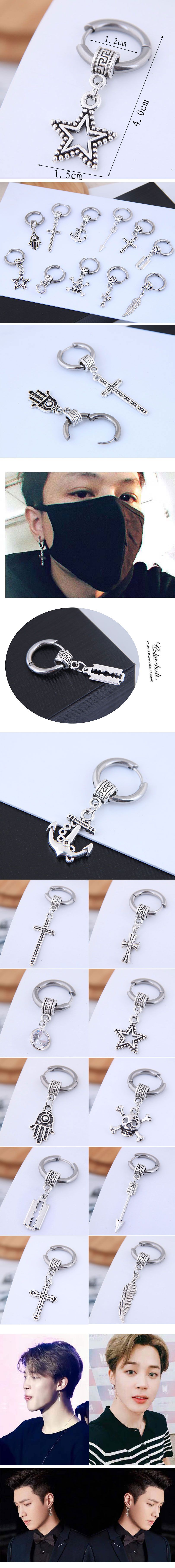 Earrings Single Trendy Men&#39;s Simple Earrings Tide Earrings Simple Hip-hop Titanium Steel Pentagram Men&#39;s Earring Earrings display picture 1