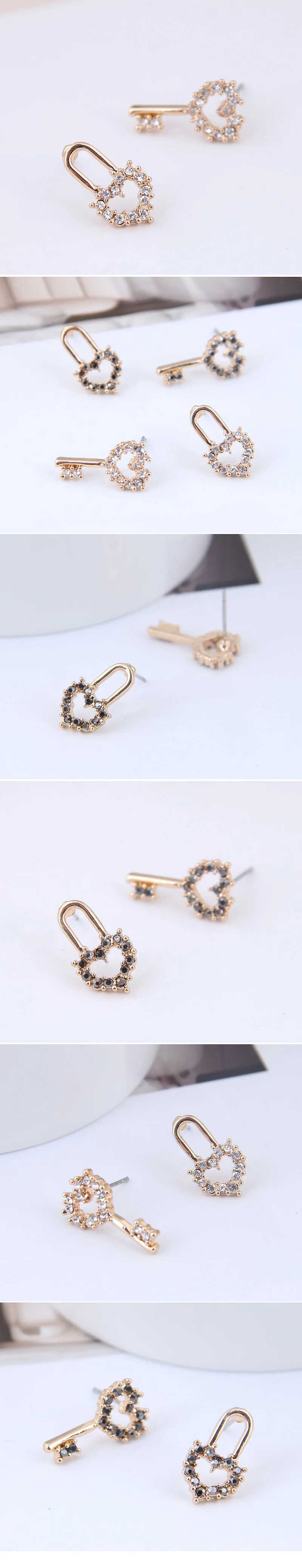 Korean Fashion Sweet Ol Concise Key Lock Asymmetric Earrings  Nihaowholesale Wholesale display picture 1