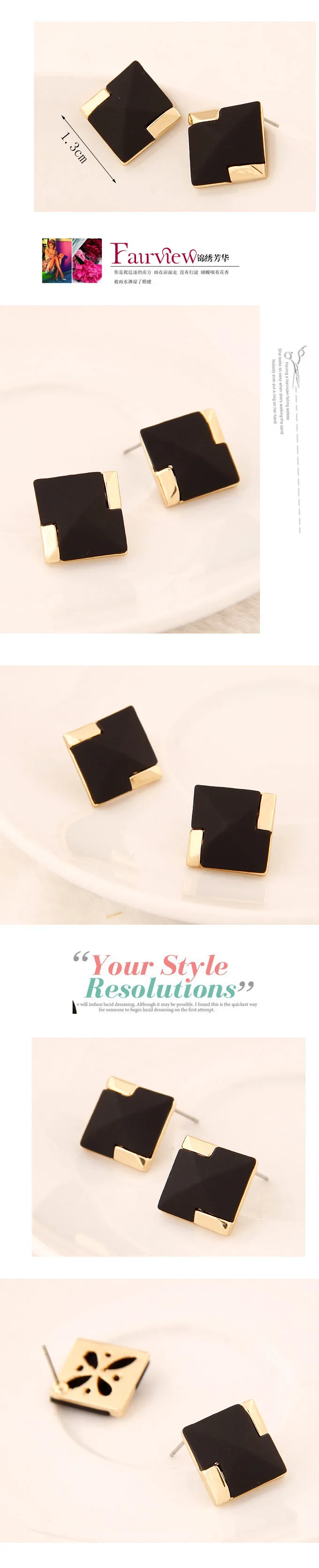 Korean Fashion Sweet Ol Metal Black Square Earrings  Nihaowholesale Wholesale display picture 1