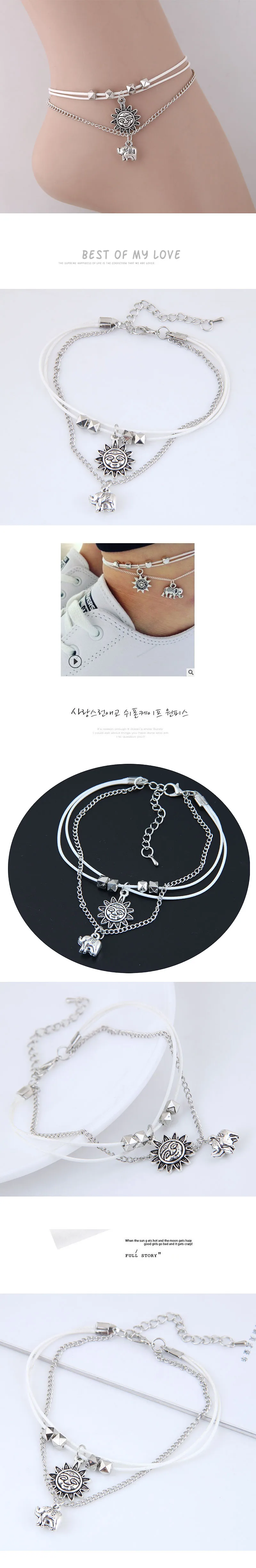 Fashion Sunflower Elephant Pendant Wild Anklet  Wholesale display picture 1