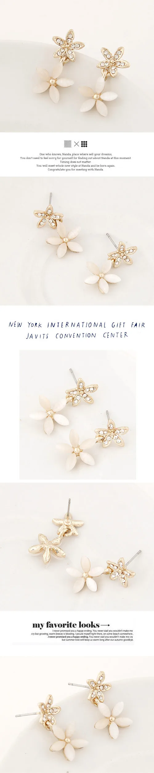 Boutique Korean Fashion Sweet Flash Diamond Flower Opal Temperament Earrings display picture 1