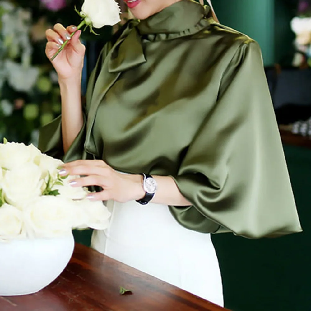 Women's Long Sleeve Blouses Bowknot Lady Commute Solid Color display picture 1