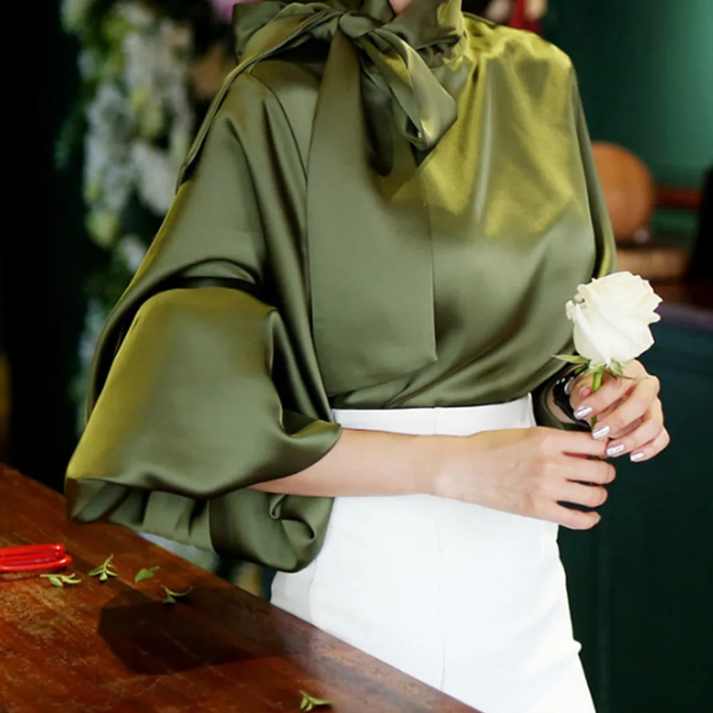Women's Long Sleeve Blouses Bowknot Lady Commute Solid Color display picture 2