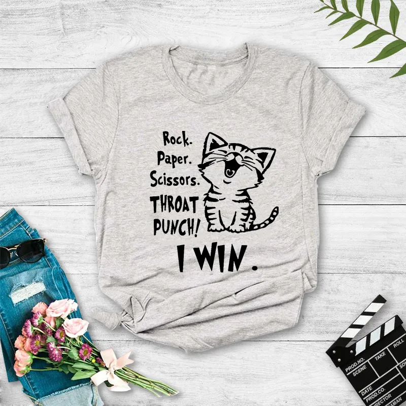 Creative Cartoon Cat Letter Printing Casual Short-sleeved T-shirt Women display picture 1