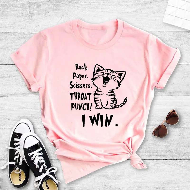 Creative Cartoon Cat Letter Printing Casual Short-sleeved T-shirt Women display picture 3