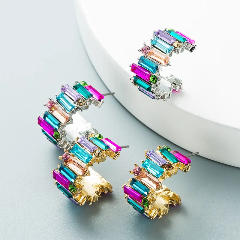 Alloy Diamond-studded Personality Simple C-shaped Earrings Color Earrings display picture 2