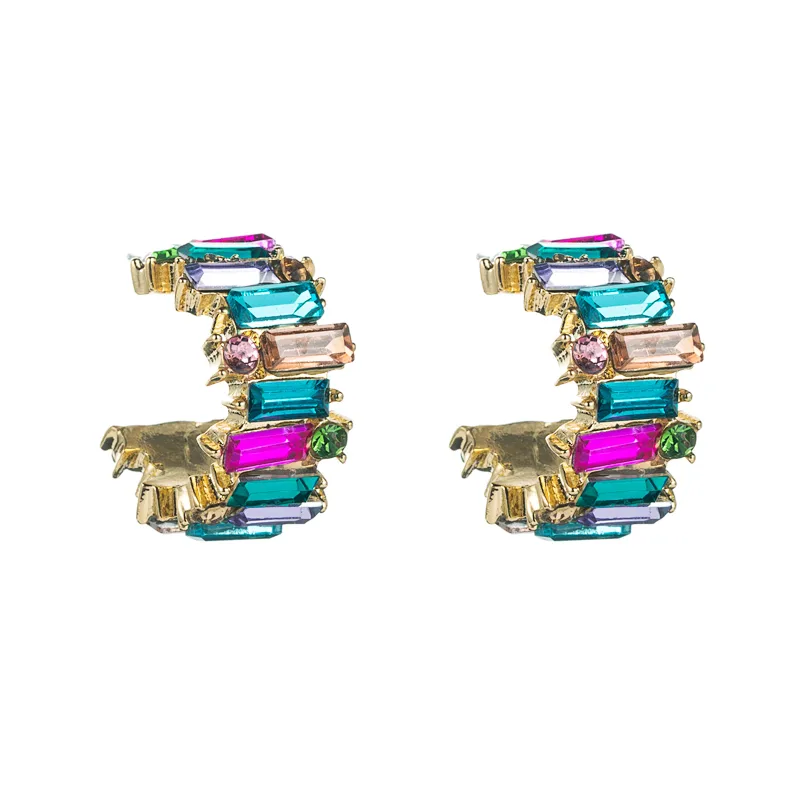 Alloy Diamond-studded Personality Simple C-shaped Earrings Color Earrings display picture 3