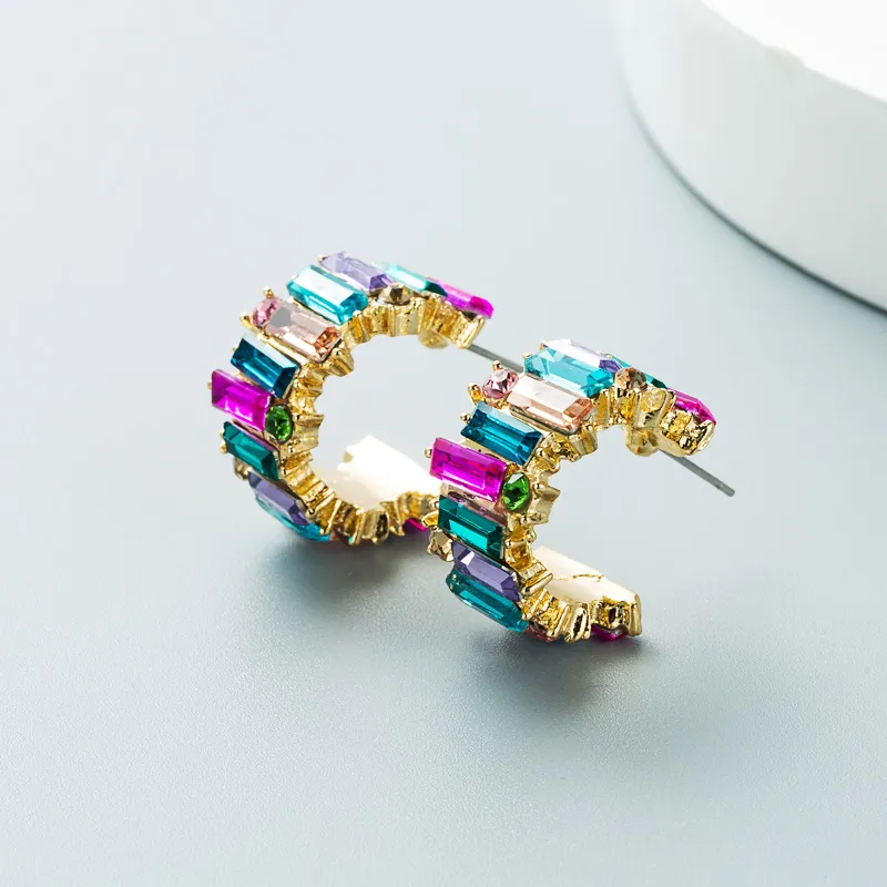 Alloy Diamond-studded Personality Simple C-shaped Earrings Color Earrings display picture 5