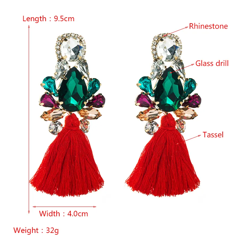 Bohemian Style Glass Diamond Diamond Trousers Tassel Earrings Personality Earrings display picture 1