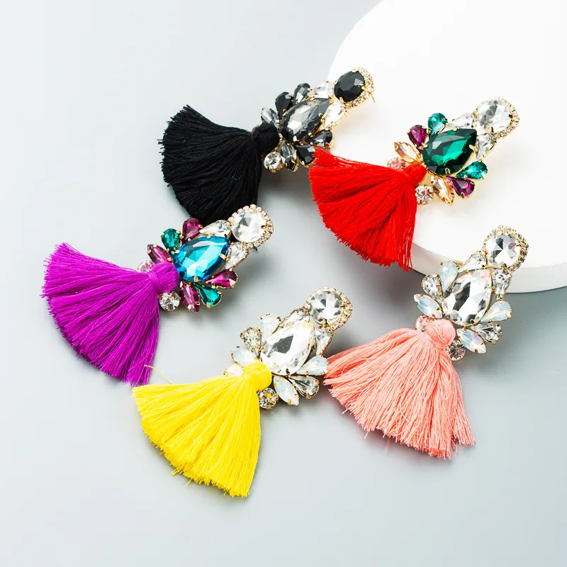 Bohemian Style Glass Diamond Diamond Trousers Tassel Earrings Personality Earrings display picture 2