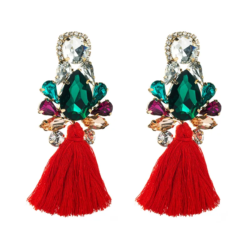 Bohemian Style Glass Diamond Diamond Trousers Tassel Earrings Personality Earrings display picture 3