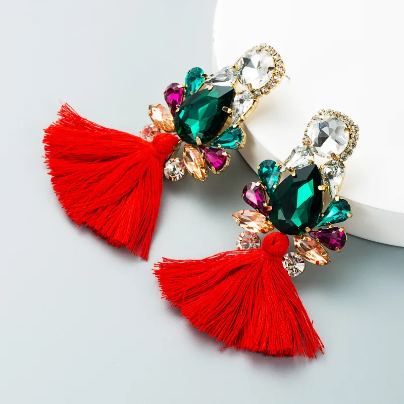 Bohemian Style Glass Diamond Diamond Trousers Tassel Earrings Personality Earrings display picture 5