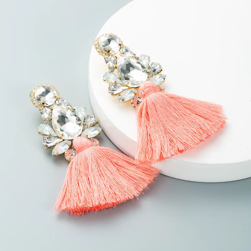 Bohemian Style Glass Diamond Diamond Trousers Tassel Earrings Personality Earrings display picture 6