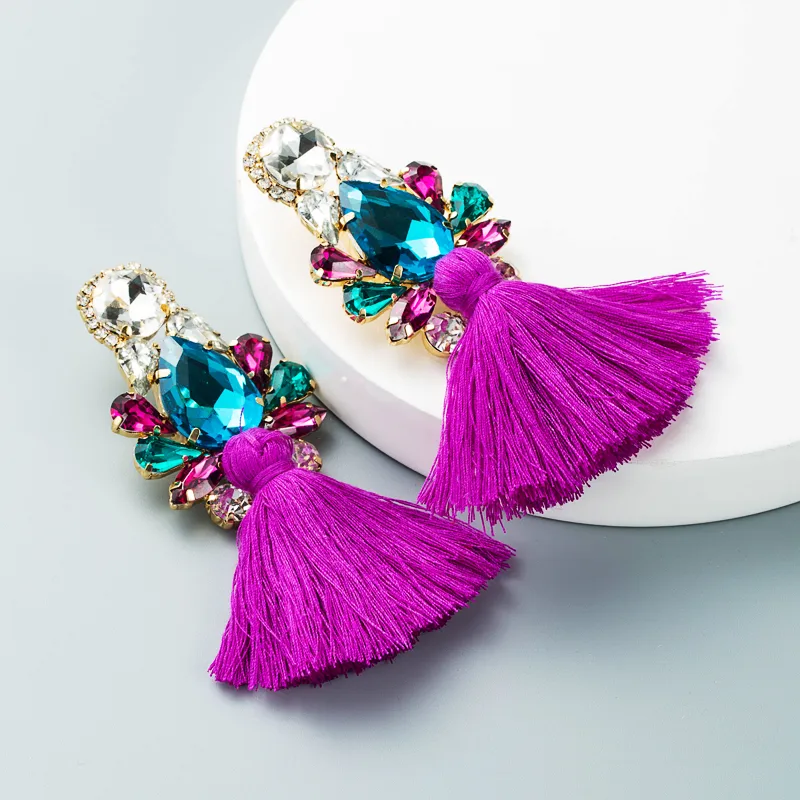 Bohemian Style Glass Diamond Diamond Trousers Tassel Earrings Personality Earrings display picture 7