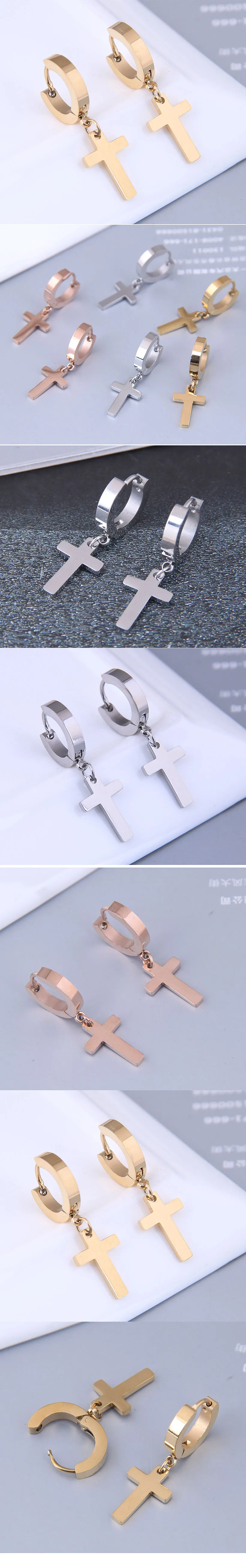 Fashion Simple Cross Titanium Steel Personalized Hoop Earrings Wholesale display picture 1