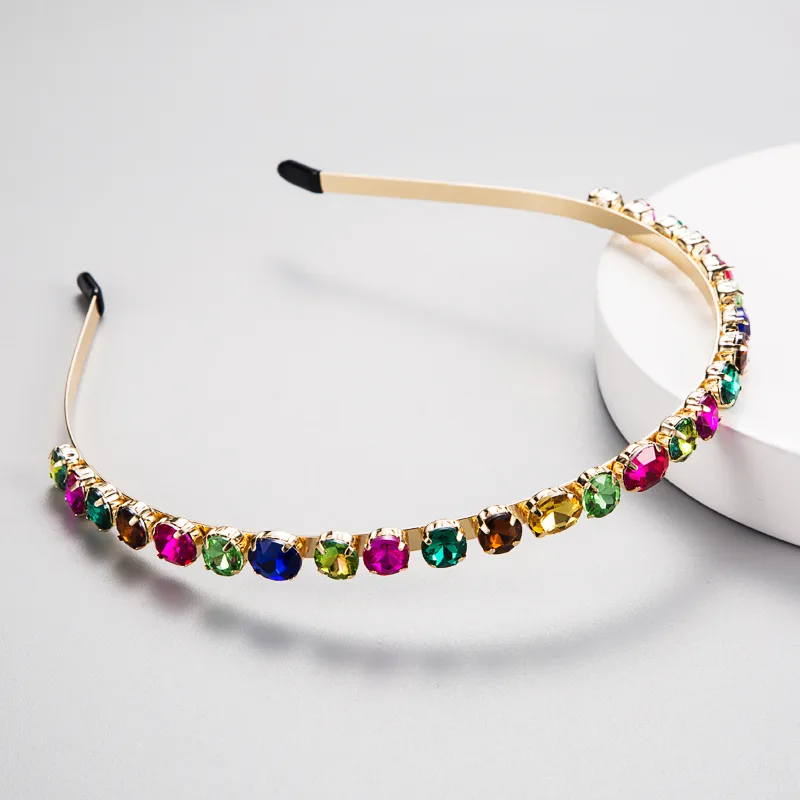 European And American Style Inlaid Glass Rhinestone Colored Diamond Hairband display picture 2