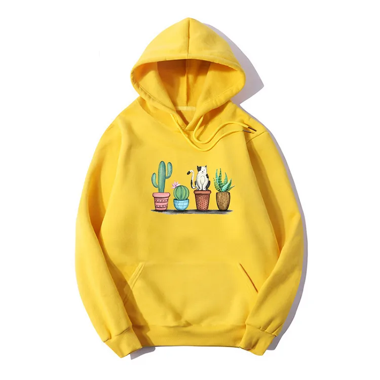 Hooded Cat Plant Pop-print Long-sleeved Fleece Sweatshirt display picture 4