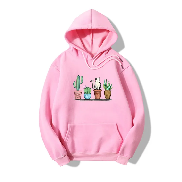 Hooded Cat Plant Pop-print Long-sleeved Fleece Sweatshirt display picture 5
