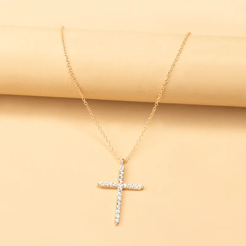 Simple Full Diamond Cross Necklace Wholesale Jewelry display picture 2