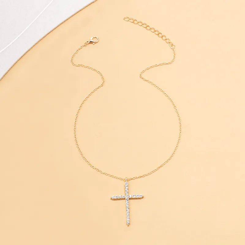 Simple Full Diamond Cross Necklace Wholesale Jewelry display picture 3