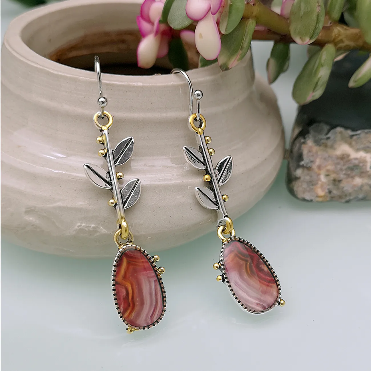 New Creative Tree Leaf Agate Earrings Dangle Earrings display picture 4