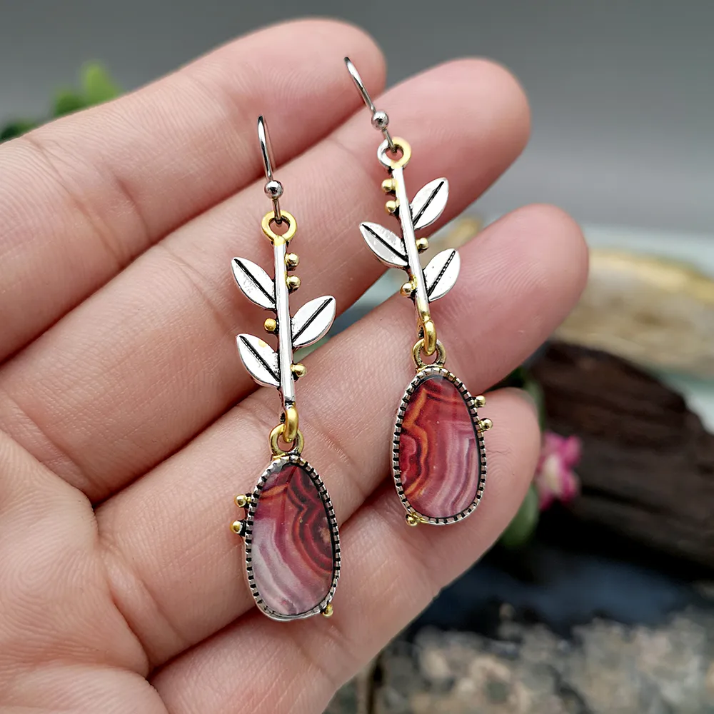 New Creative Tree Leaf Agate Earrings Dangle Earrings display picture 5