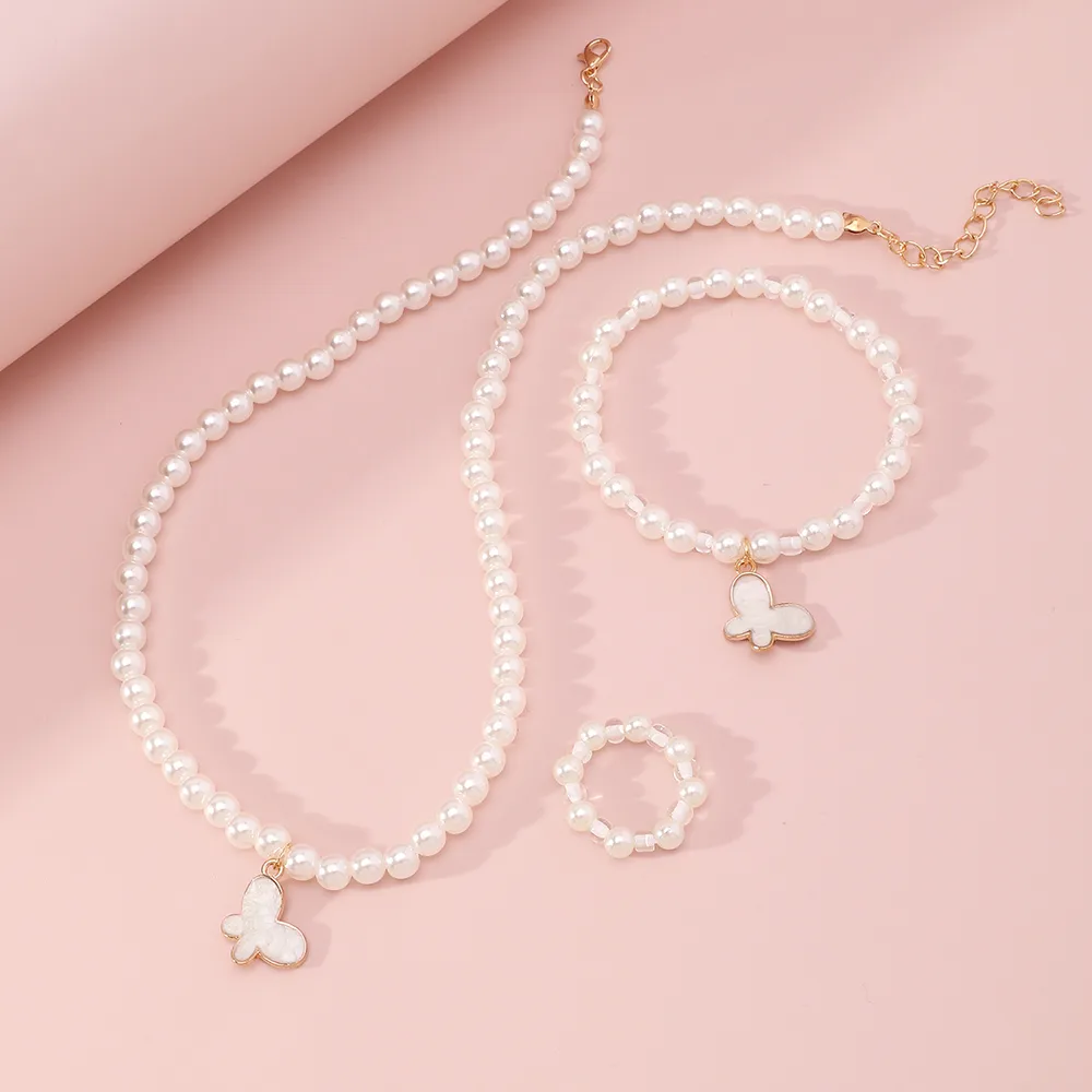 Korean Style Butterfly Pearl Necklace Bracelet Ring display picture 11