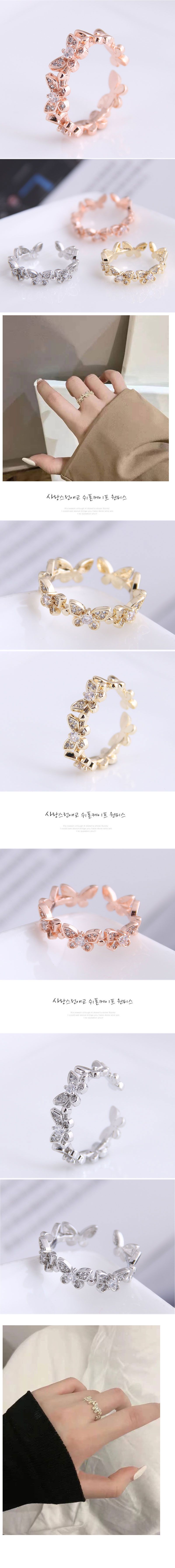 Korean Fashion Inlaid Zircon Butterfly Open Ring display picture 1