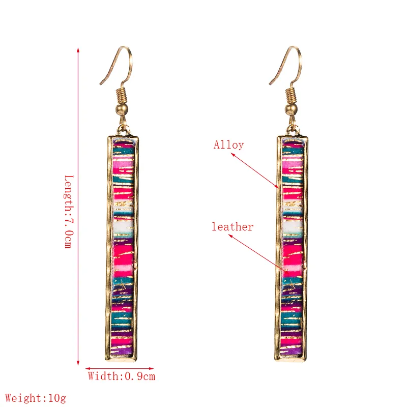 Fashion Bar Long Alloy Edging Color Leather Earrings display picture 1