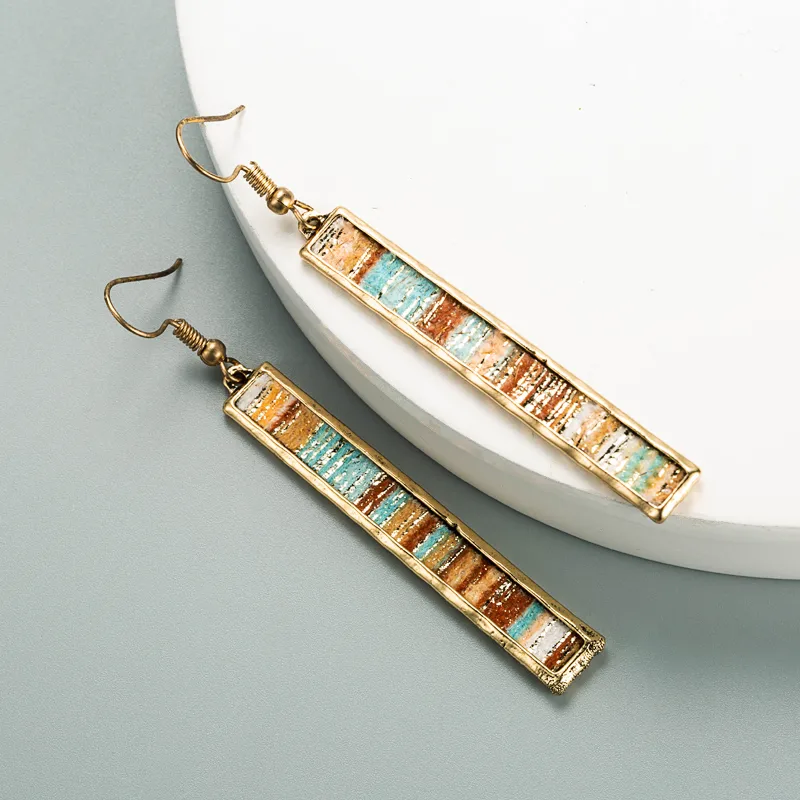 Fashion Bar Long Alloy Edging Color Leather Earrings display picture 6