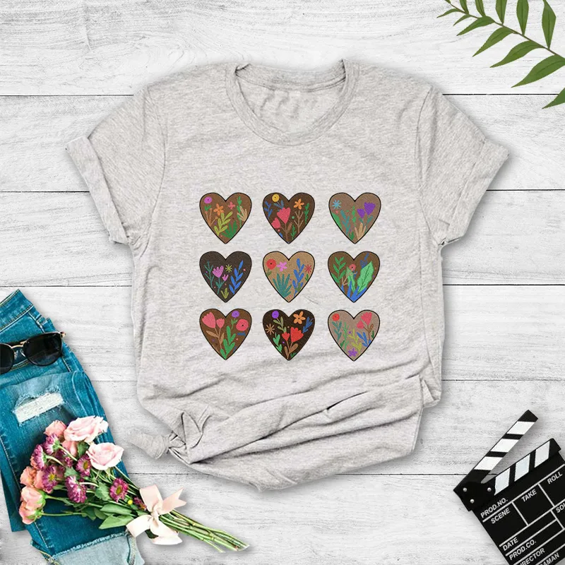 Fashion Plant Style New Heart Print Short Sleeve T-shirt display picture 1