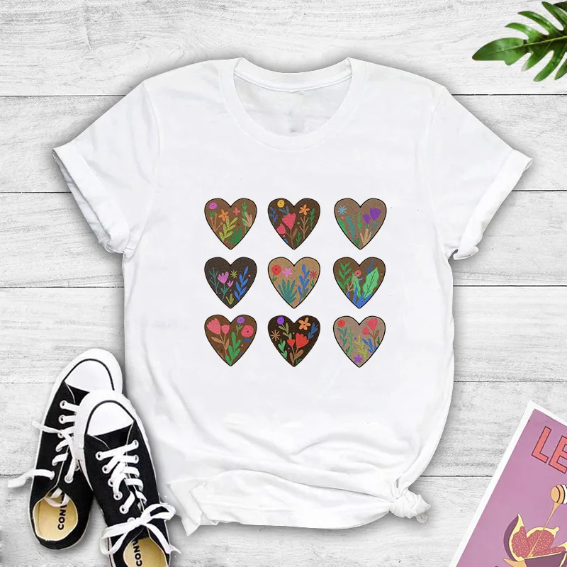 Fashion Plant Style New Heart Print Short Sleeve T-shirt display picture 2