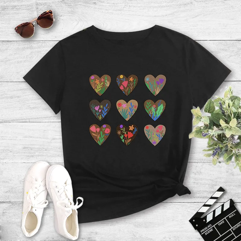 Fashion Plant Style New Heart Print Short Sleeve T-shirt display picture 3