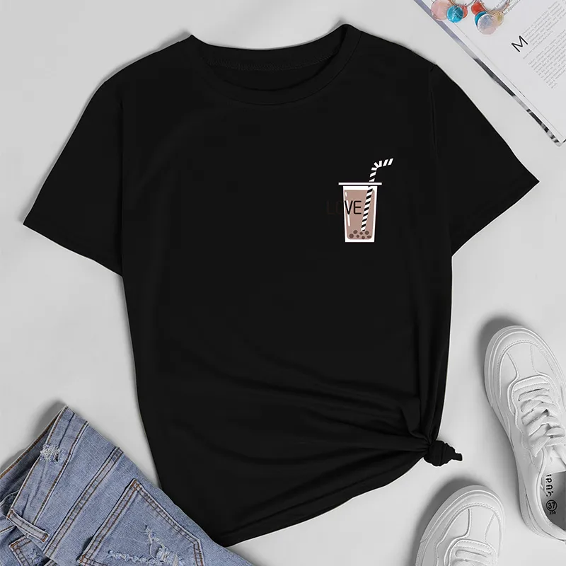 Coffee Cup Letter Printed Casual Short-sleeved T-shirt display picture 3