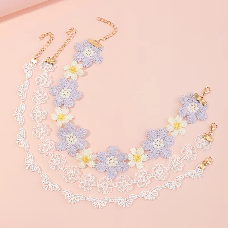 Nihaowholesale Wholesale Jewelry Fashion Purple And White Cloth Flower Children's Necklace display picture 1