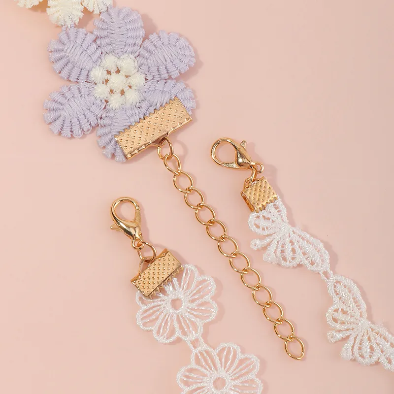 Nihaowholesale Wholesale Jewelry Fashion Purple And White Cloth Flower Children's Necklace display picture 4