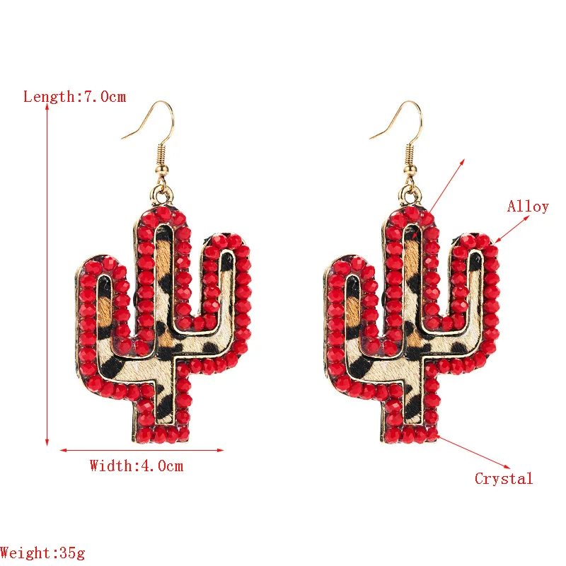 Wholesale New Creative Leather Leopard Print Cactus Earrings Nihaowholesale display picture 1