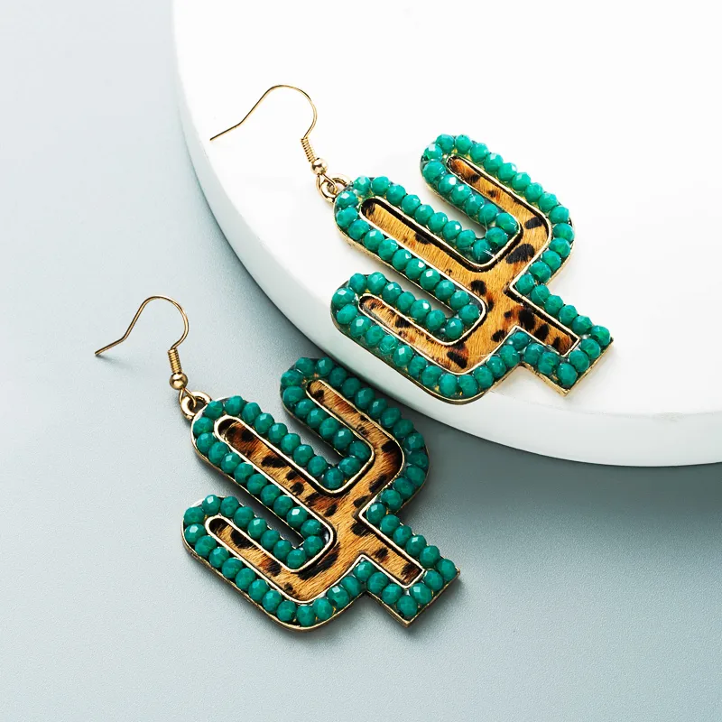 Wholesale New Creative Leather Leopard Print Cactus Earrings Nihaowholesale display picture 5