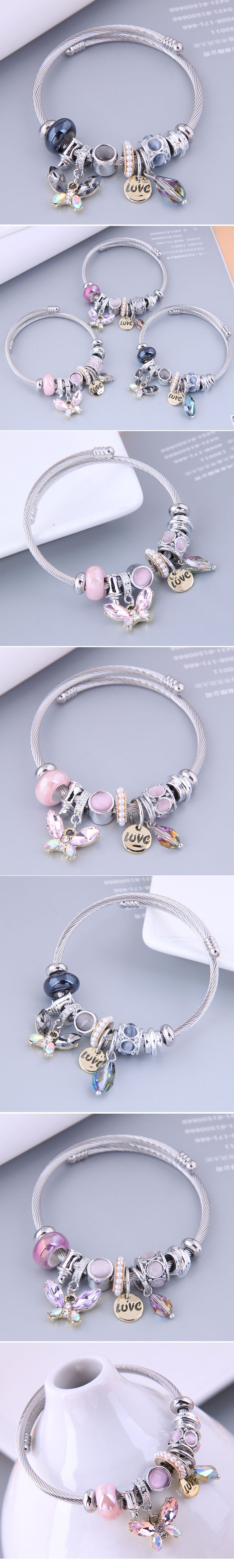 Nihaowholesale Wholesale Jewelry Fashion Metal Butterfly Love Water Drop Pendant Bracelet display picture 1