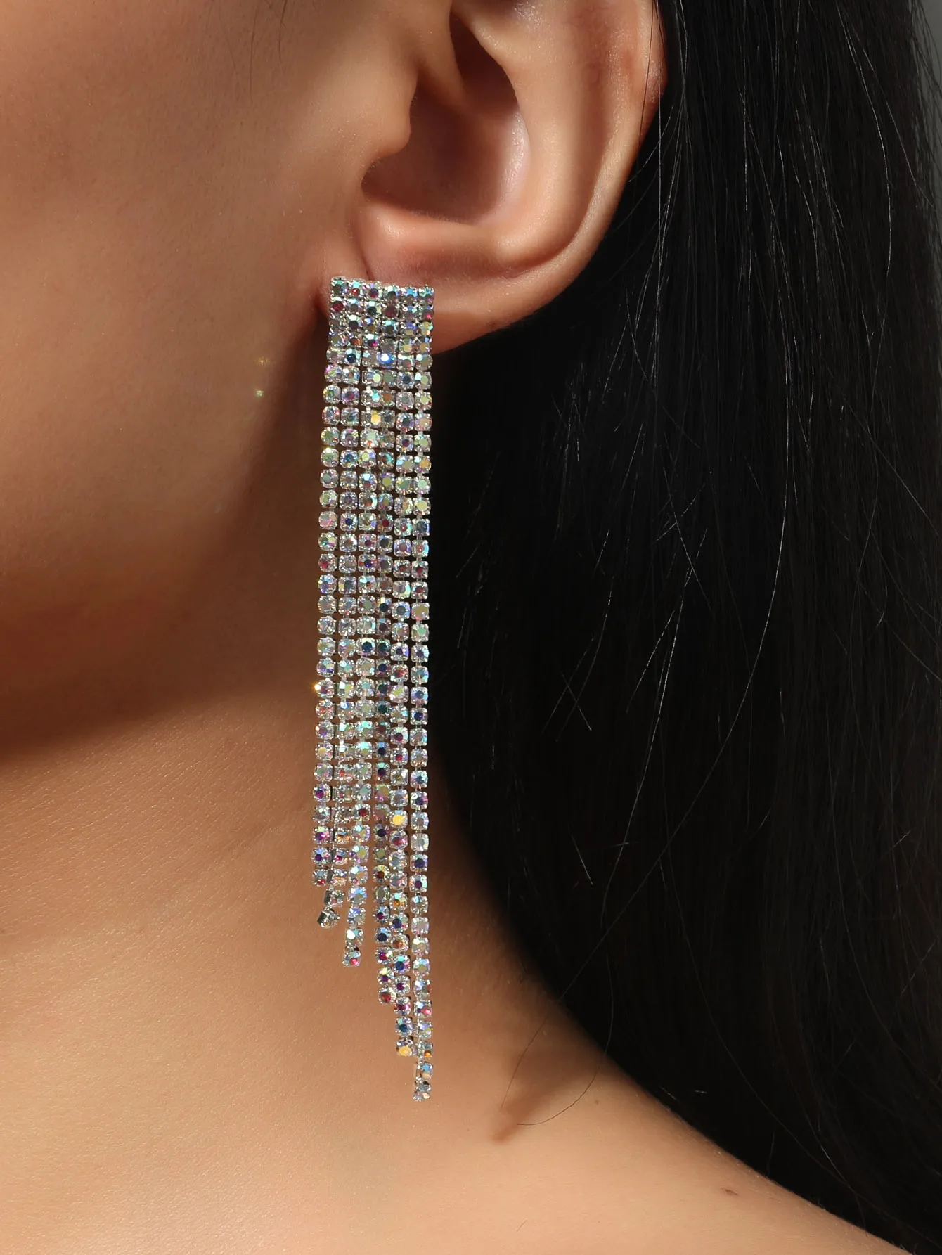 Fashion Flash Tassel Diamond Earrings Wholesale Nihaowholesale display picture 2