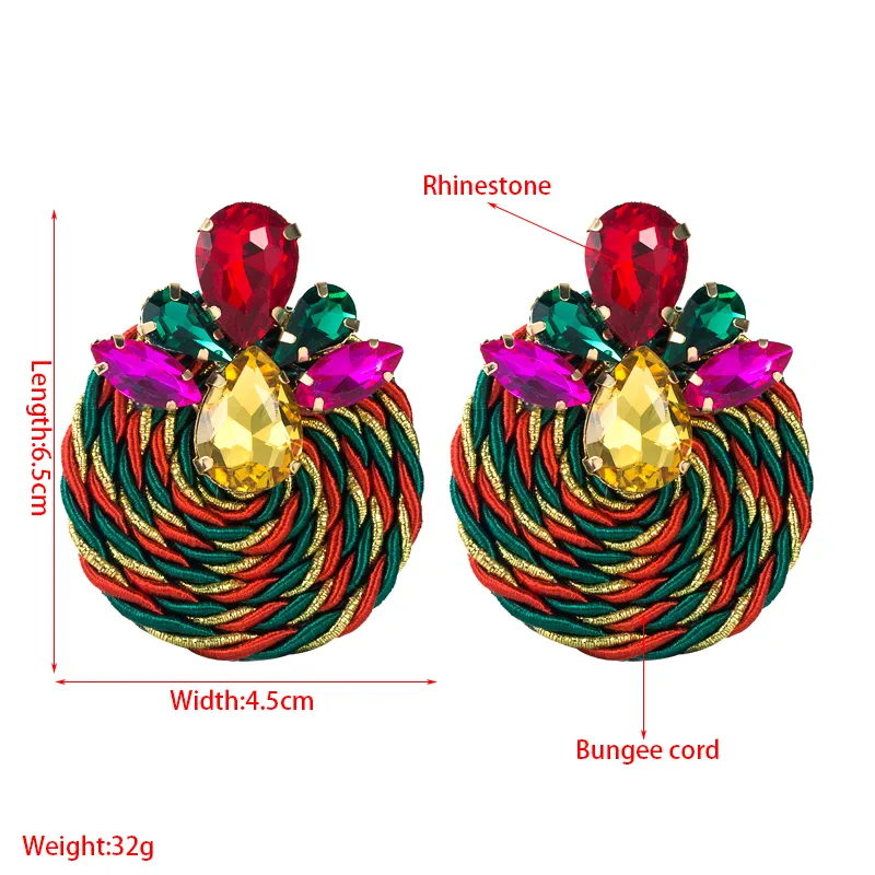 Big Drop Colored Glass Diamond Elastic Rope Braided Earrings Wholesale Nihaowholesale display picture 1